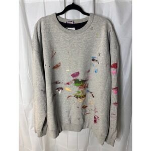 Champion Sweatshirt XXL Gray Crewneck Long Sleeve Distressed Paint Splatter